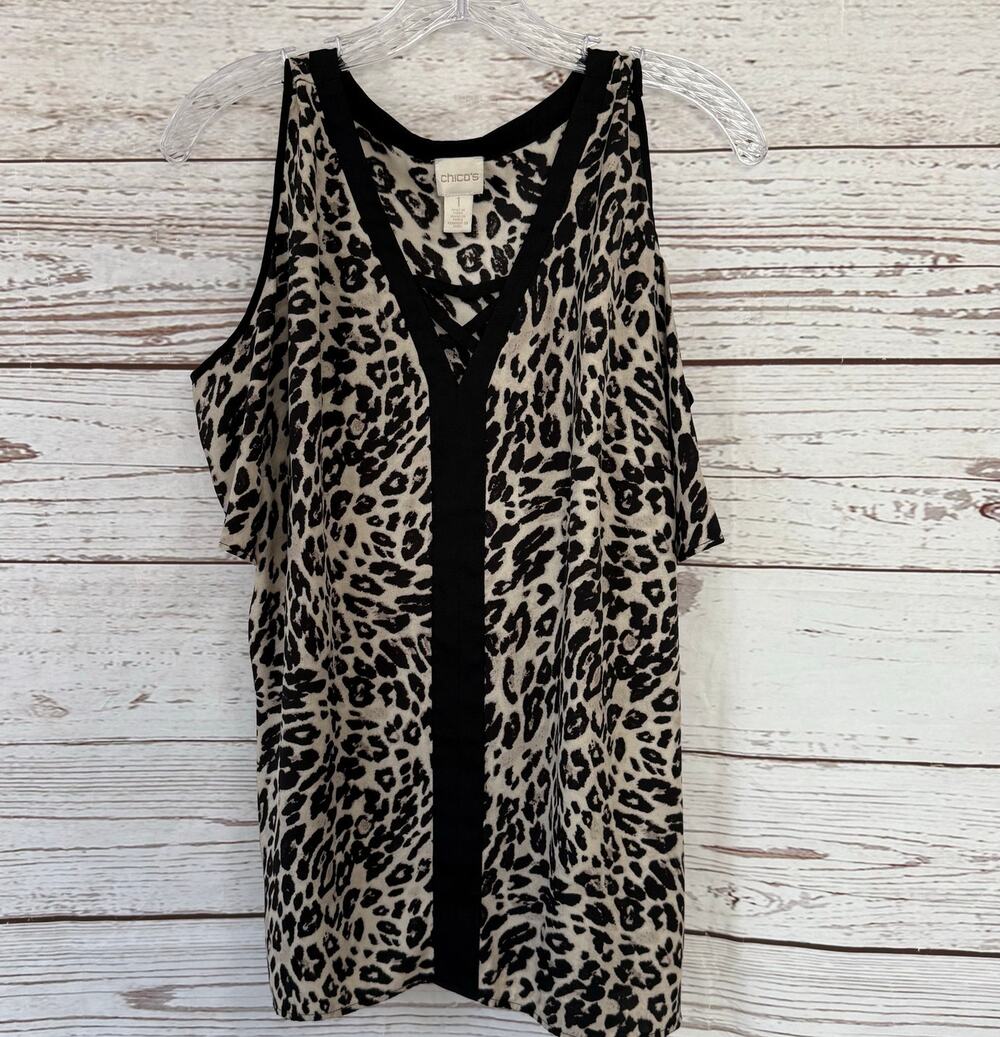 Chico's Women's Leopard Print Cold Shoulder Top Size 1